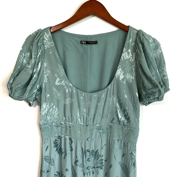 Zara Floral Jaquard Sage Green Dress, Size M - Picture 5 of 9